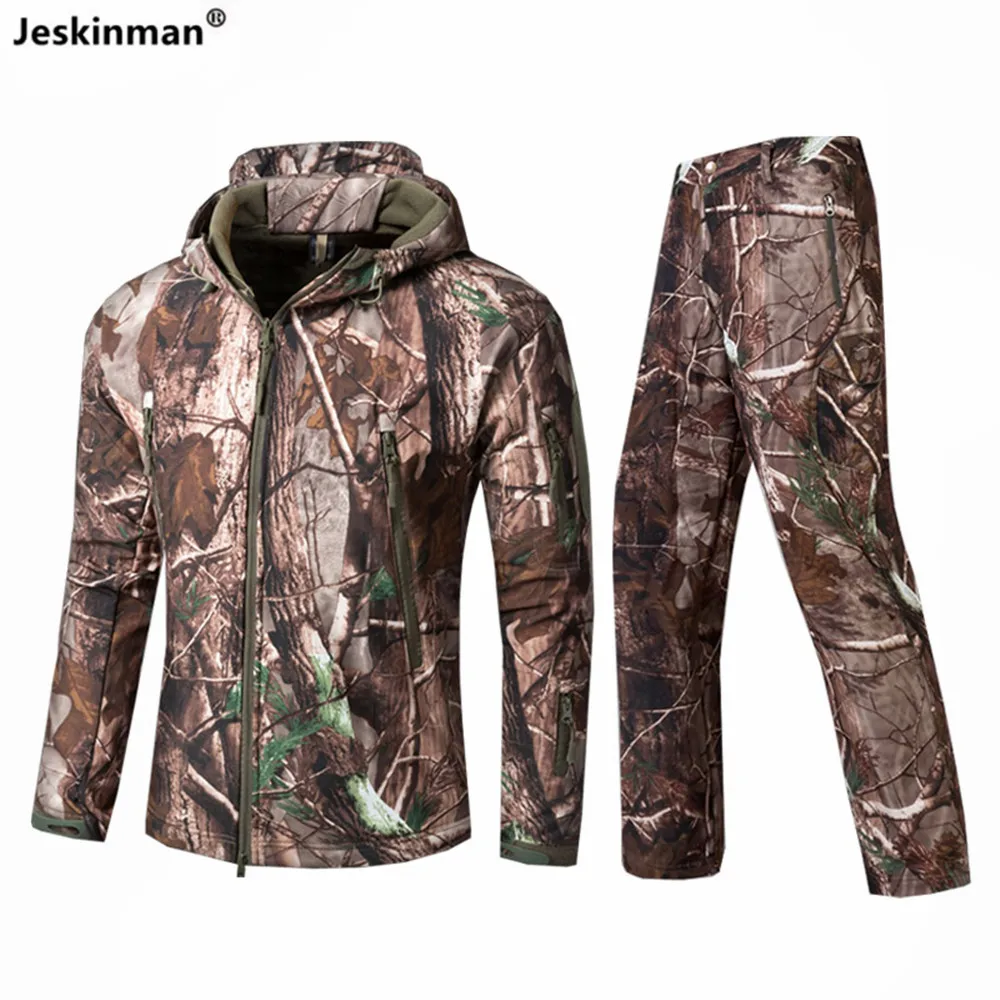 Men's Winter Fishing Suit - Shark Skin Soft Shell Fleece Set, Waterproof & Windproof For Outdoor Camping-590327