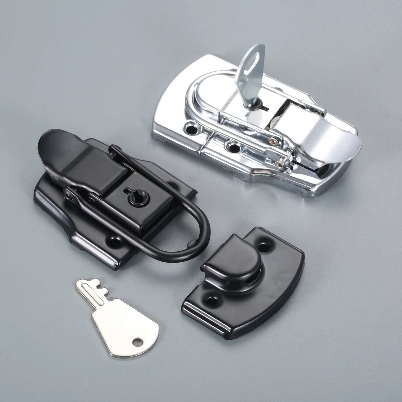 Air Box Cabinet Toggle Latch Lock 1 Set 76*45mm with Key Metal Hasp Buckle for Tool Box Case Suitcase Tool Hardware Sliver/Black furniture hardware toggle latches decorative latches