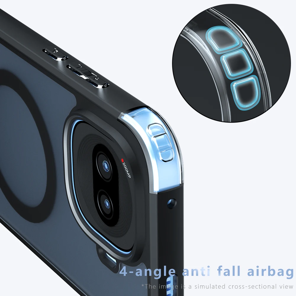Translucent Matte Shockproof Magnetic Wireless Charging Phone Case with TPU Frame and Hard Plastic Back Cover
