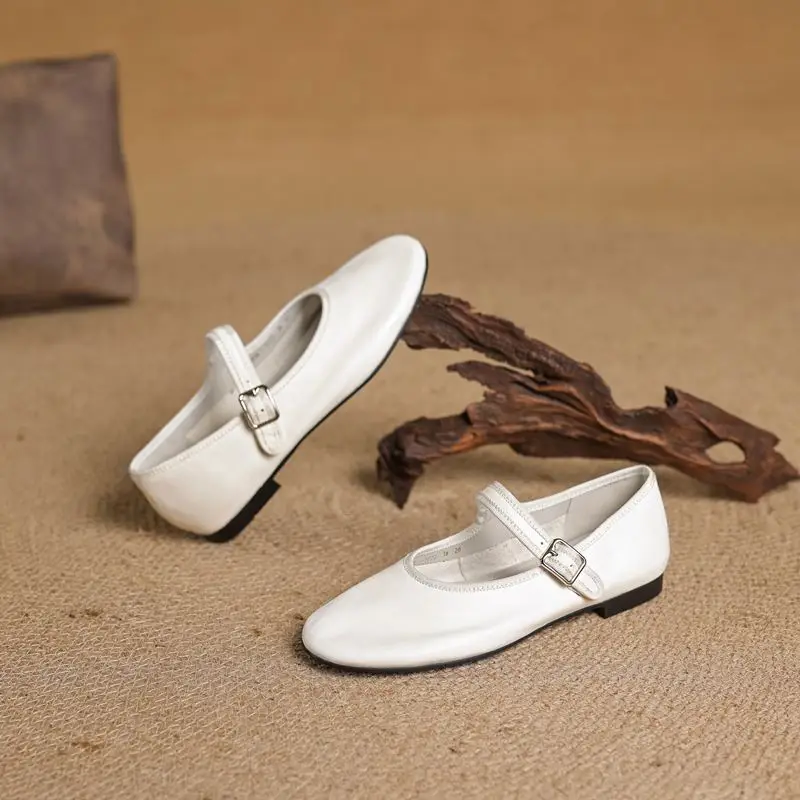 MORAZORA Ins Hot Genuine Leather Shoes Women Flats Buckle Strap Mary Janes Flat Shoes Spring Summer Ladies Dress Daily Shoes 6