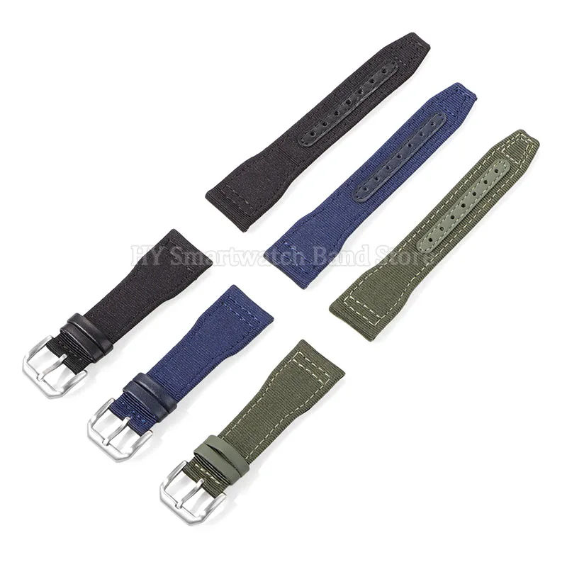 Waterproof Nylon Canvas Sport Watch Strap - Versatile Sizes & Cowhide Accents