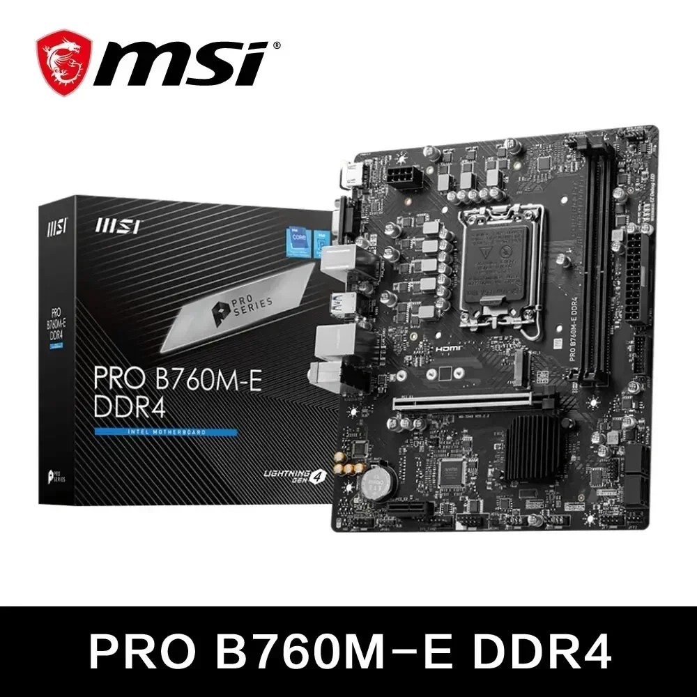 

MSI PRO B760M-E DDR4 Motherboard LGA1700 SATA3 M.2 Supports Intel 13th 12th CPU 12400 12900 13600K/F Desktop Computer Mainboard