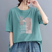  Summer New Womens 2 piece set Female Fashion Letter Printed Short sleeve + Loose Casual Jeans Woman Cotton O-Neck All-Match Suit 