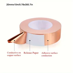 Premium Copper Foil Tape - Heat Resistant, EMI Shielding, Strong Adhesive for Repairs, Crafts, and Professional Use, 10m (20mm)