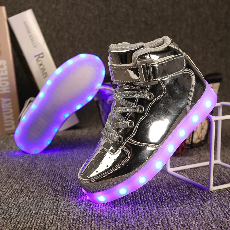 

2023 teens Kids Girls Boys Glowing Sneakers Children Hook Loop Luminous Shoes Skate with LED Led Usb Charging 12 13 15 16 year