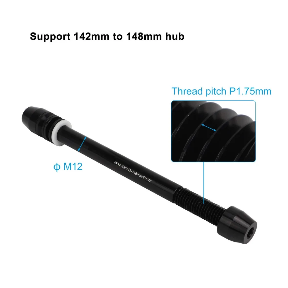 알루미늄 합금 자전거 트레이너 샤프트 P1.75 M12x142 M12x148mm 자전거 트레이너 스루 액슬 스케이버 2섹션 간편 설치