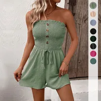 Summer Leisure Vacation, European and American Solid Color High Waist Design, Strapless Jumpsuit Shorts