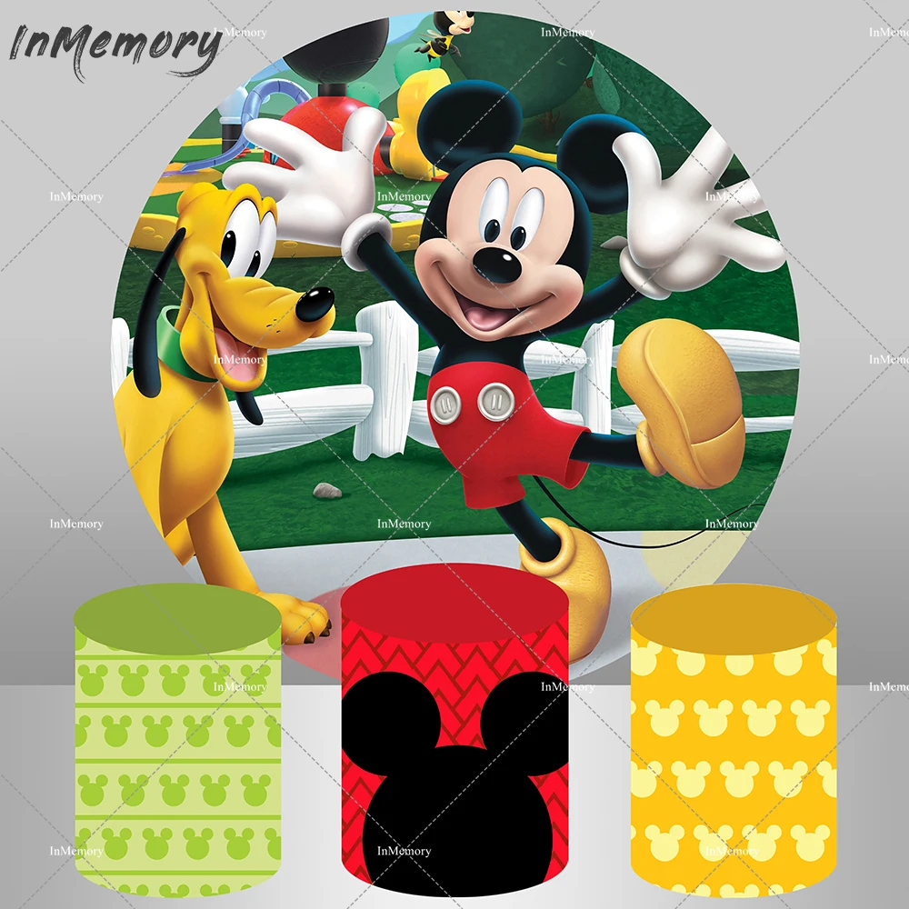 Mickey Mouse Clubhouse Round Fondale Cover Per Ragazzo 1St Birthday Party Cake Table Banner Decoration Photobooth Background
