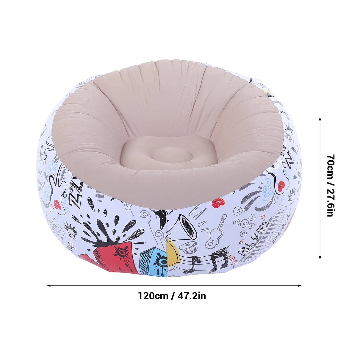 Inflatable Bean Bag Chair Doodle Pattern PVC Flocked Blow Up Sofa Chair for Living Room Bedroom Inflatable Flocked Lounge Chair — view 6