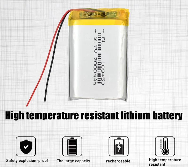 3.7V 2000mAh 103450 Lipo Polymer Lithium Rechargeable Battery For GPS navigator MP5 GPS Bluetooth Speaker headset e-book camera rechargeable lithium batteries