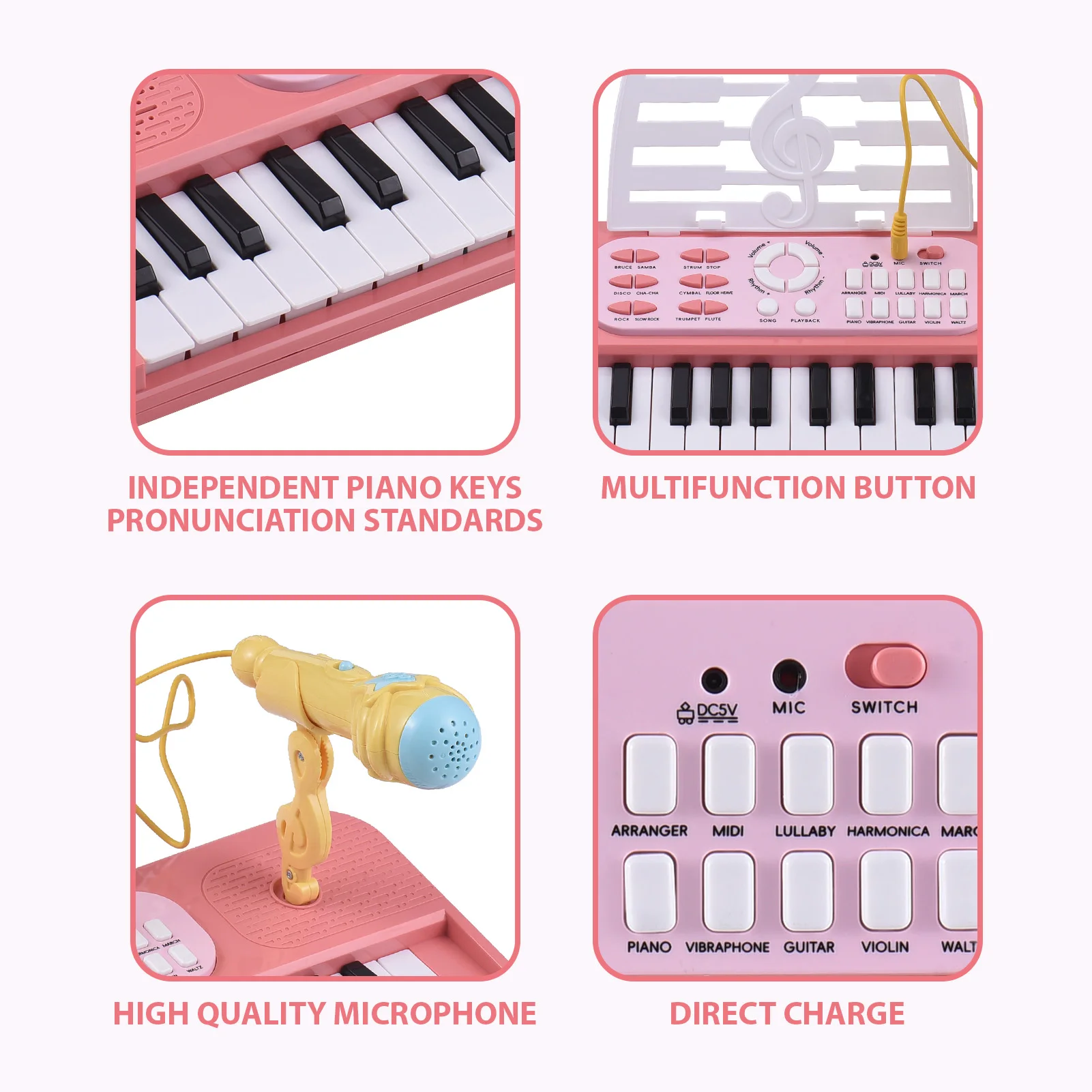 37 Key Electronic Keyboard Piano 7 Tones 8 Drum Group 24 Demos Single Speaker Musical Instrument with Music Score Stand