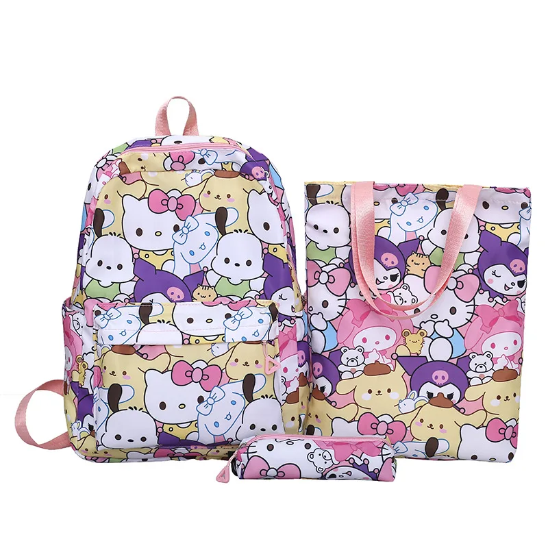 Sanrio Japanese Cartoon Printed Backpack Kawaii Hellokitty Kuromi Schoolbag Handbag Pen Case Three-Piece Set Stationery Gift