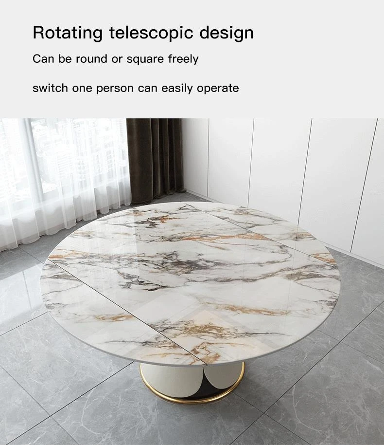 Description Picture 4 of itemNordic Style Extendable Tables With Turntable Kitchen Luxury Small Household Furniture Marble Round Dining Table Set 6 Chairs