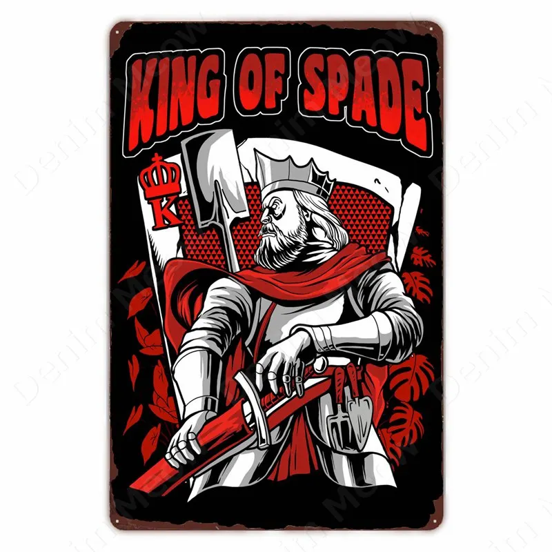Targa In Latta Vintage Poker 'The King Of Spade' 30x20 Cm - Decorazione Da Parete Per Sala Giochi E Garage