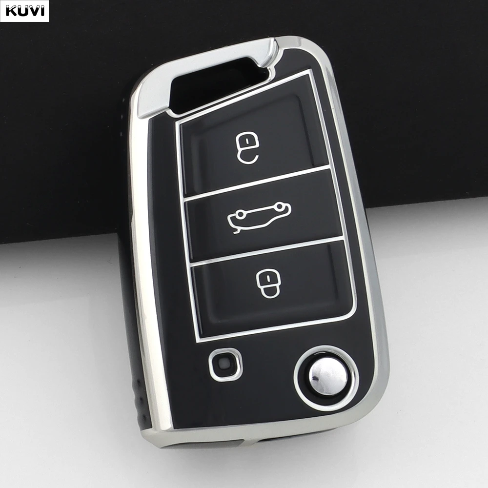 TPU Car Flip Key Cover Case Fob Protector For Skoda Octavia A7 Kodiaq Seat Ateca Leon For VW Golf 7 MK7 VII Tiguan 3 4 Buttons