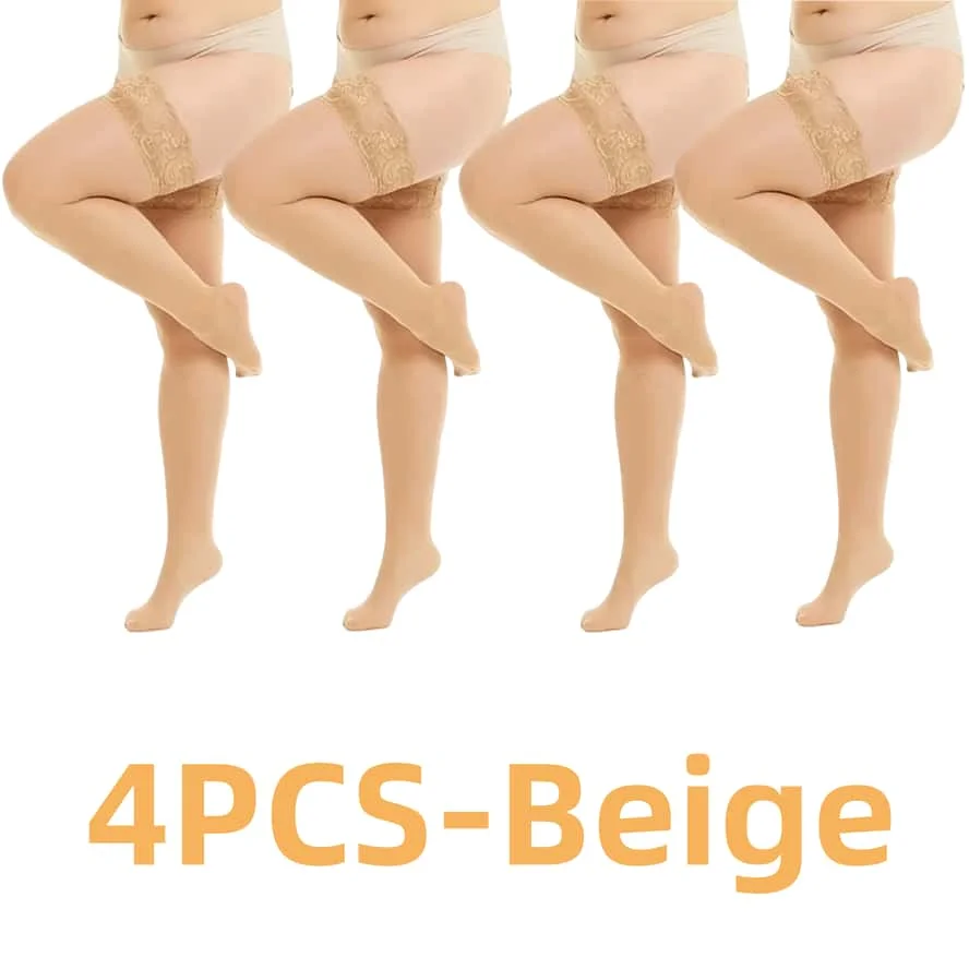 4 Paare/satz Elastische Spitze Über Knie Oberschenkel Hohe Strümpfe Sexy Dünne Schwarze Netzstrumpf Set Weiß Plus Größe Lange Socken für Frau – Detail 5