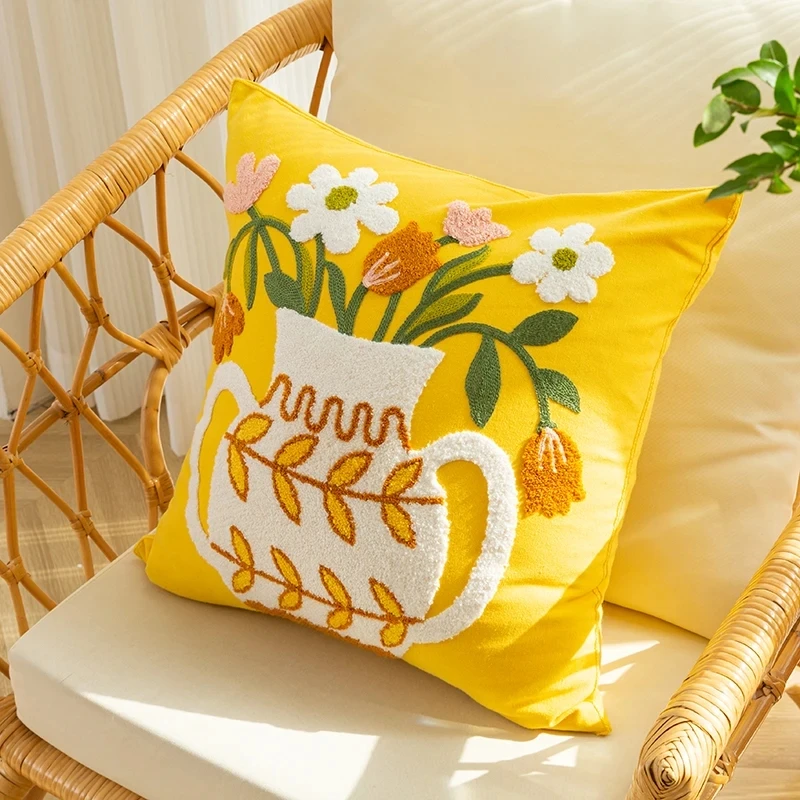 

Embroidered Vase Pillowcase Tulip Spring Throw Pillow Covers 45x45 Outdoor Patio Cushion Cases Garden Decorations Home Bedroom