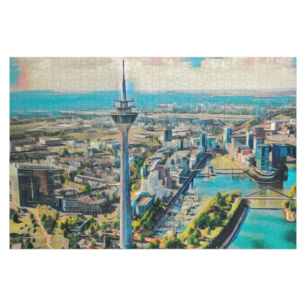 Dusseldorf Skyline Jigsaw Puzzle Wooden Name Custom Name Wood Wooden Decor Paintings Customs With Photo Puzzle