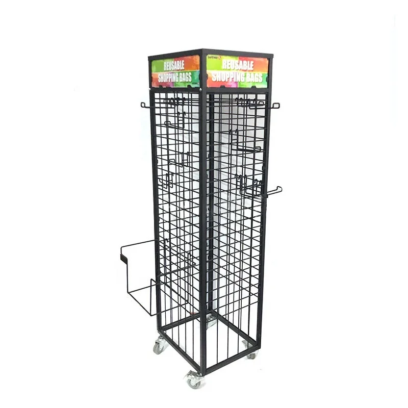 

4 Side Practical Spinning Metal Wire Grid Display Rack For Retail Store