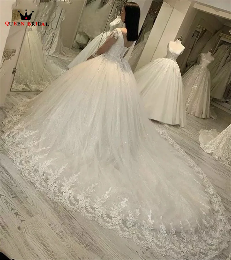 Elegant Plus Size Ball Gown Weddding Dresse V-neck 3 4 Sleeve Tulle Lace Appliques 2022 Fashion Formal Bridal Gowns SD53 wedding dress for women