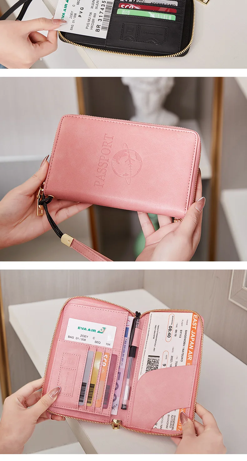 Modische und Tragbare RFID-Reisepasshülle aus PU-Leder Multifunktionale Kreditkarten- und Reisepass-Tasche Neutrales Reisezubehör – Detail 9