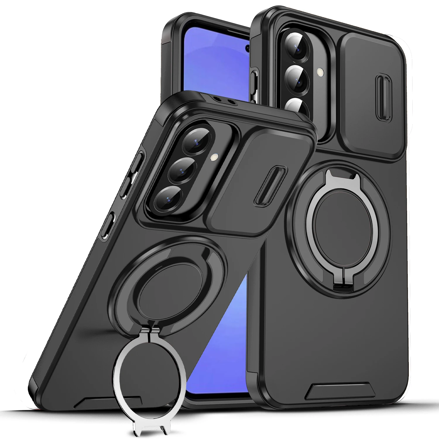 Magnetic Armor Phone Case with Slide Lens Protection