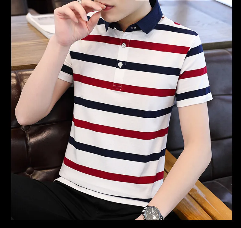 Summer new men's short-sleeved T-shirt striped cotton thin section business lapel men's polo shirt men's models 20 S2bfbf44991f348dc835299fe6a34d9022
