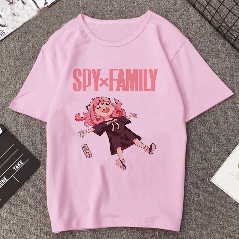 thumbnail image 1 of Camiseta estampada de Manga Anya Forger para mujer, remera de Anime Rosa divertida de la familia Spy X, playera informal Harajuku de Manga corta para mujer, 1 of 5