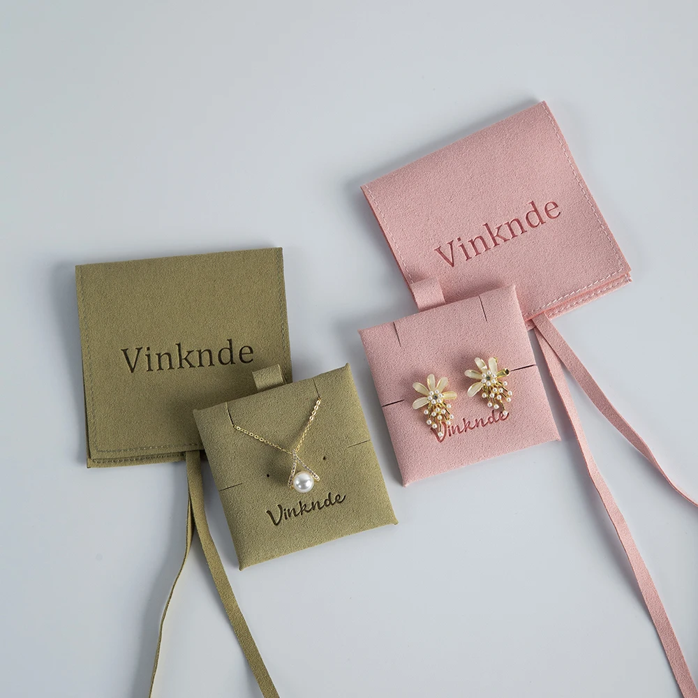 Individuelles Logo 8x8cm Mikrofaser-Schmuckbeutel mit 6x6cm Karte für Ringe, Ohrringe, Halsketten Aufbewahrungsorganizer Hochzeitsgeschenk-Verpackung – Detail 3