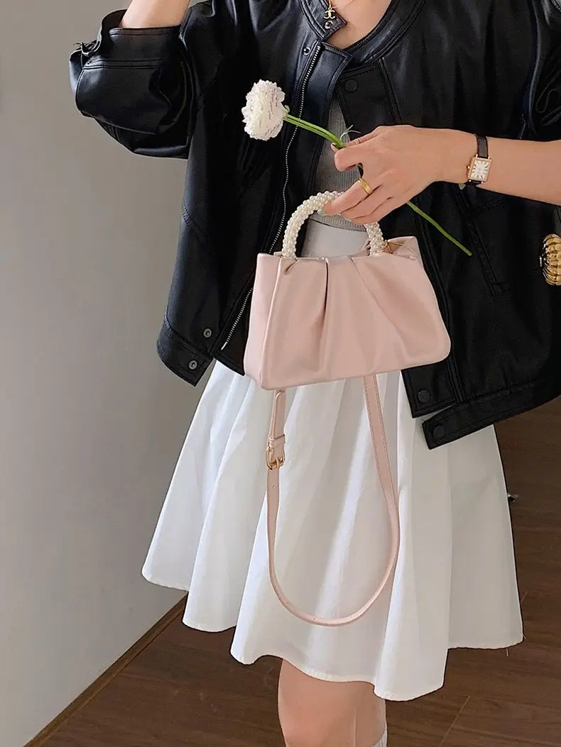 JIAERDI Harajuku Pearl Handle Cloud Hand Bag Wallet Women Retro Elegant Pu Leather Y2k Purse Female Fairycore Aesthetic Handbag