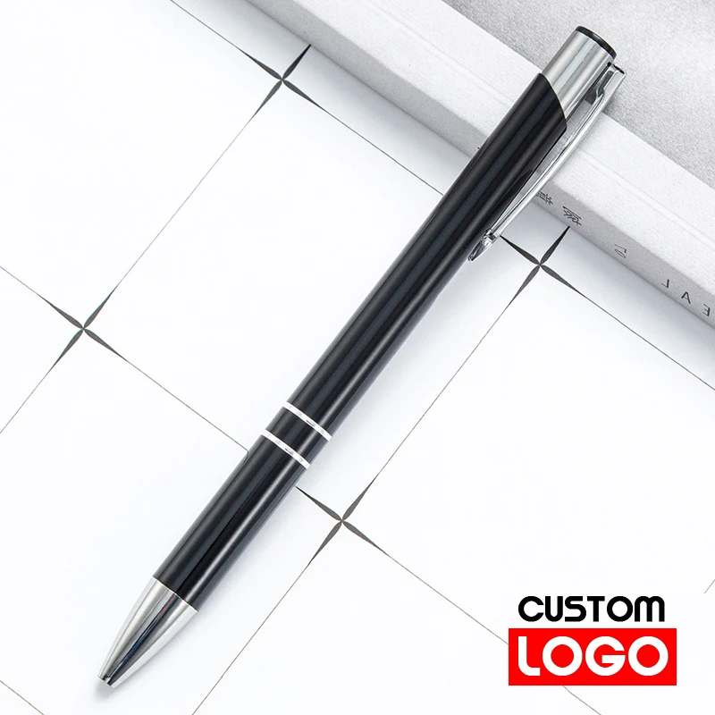 

100pcs/lot Custom Logo or Name Metal Ballpoint Pen Commercial Gift Pens For School Office Automatic Ball Pen Black Ink