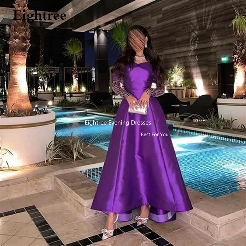 

Eightree Purple Mermaid Prom Dresses Long Sleeves Stain Vintage Abendkleider Dubai Evening Dress Party Grown 2023 Floor Length