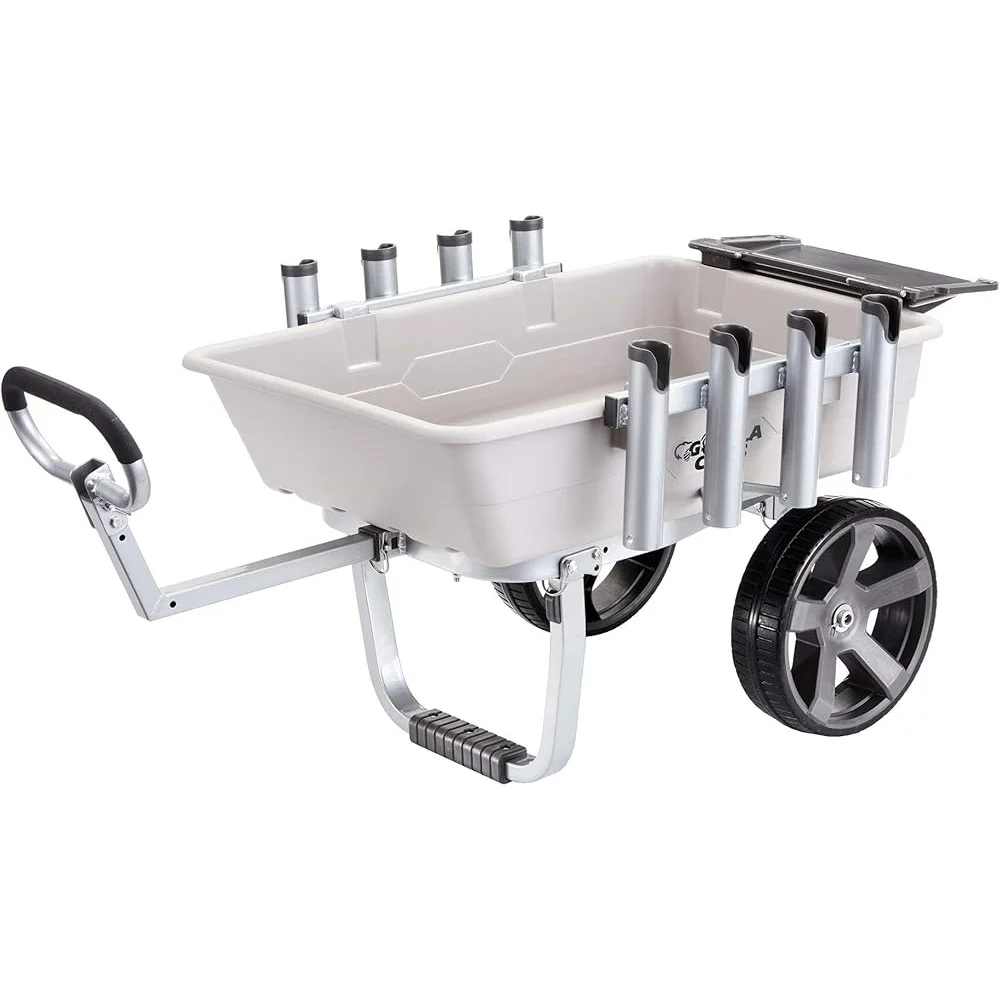 Heavy Duty Fishing Cart Marine Utility Wagon All Terrain Tires with Rod Holders and Foldable Bait Tray 200lb Capacity