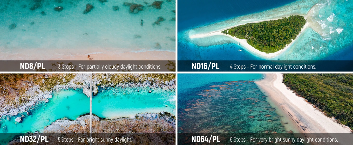 NEEWER ND/PL Filter Set Compatible with DJI Air 3, 4 Pack ND8/PL ND16/PL ND32/PL