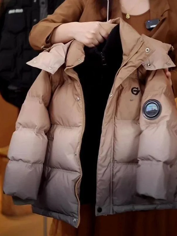 두꺼운 양털 소년 코튼 재킷 그라데이션 컬러 블록 디자인 겨울 코트 아동복 순수 솔리드 컬러 한국 스타일