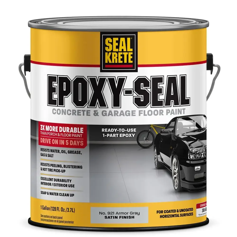 Concrete Garage Floor Paint Gallon Low VOC Epoxy Seal Blend Armor Gray Resistant to Water Oil UV Easy Clean Stain Resistant