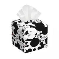 Custom Mickey Mouse Faces Tissue Box Cover for Bathroom Toilet Cartoon PU Leather Square Facial Tissue Box Holder 1