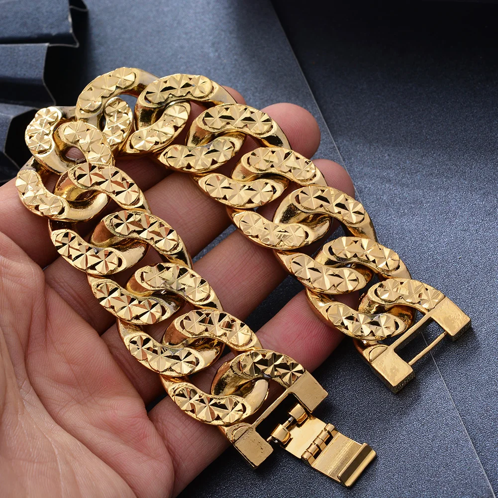 

Luxury Mens Hand Chain Bracelets Male Bijoux Gold Color Chain Link Bangles Bracelet For Men Women pulseira masculina