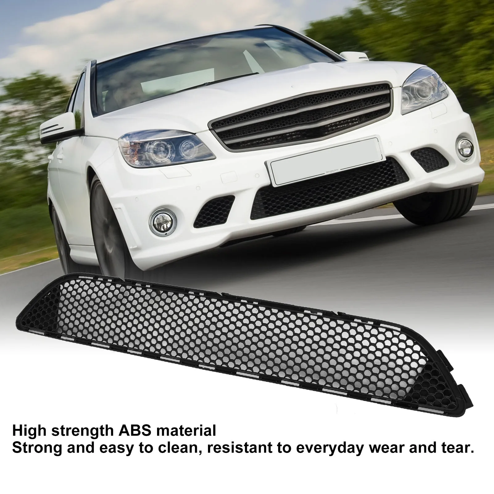 Car Exterior Accessories Car Grill Mesh Grille Braces Front Bumper Lower Grille 2048850153 High Strength Protective Sturdy Center Mesh Grill for C‑Class W204 Amg Line 2008 To 2011