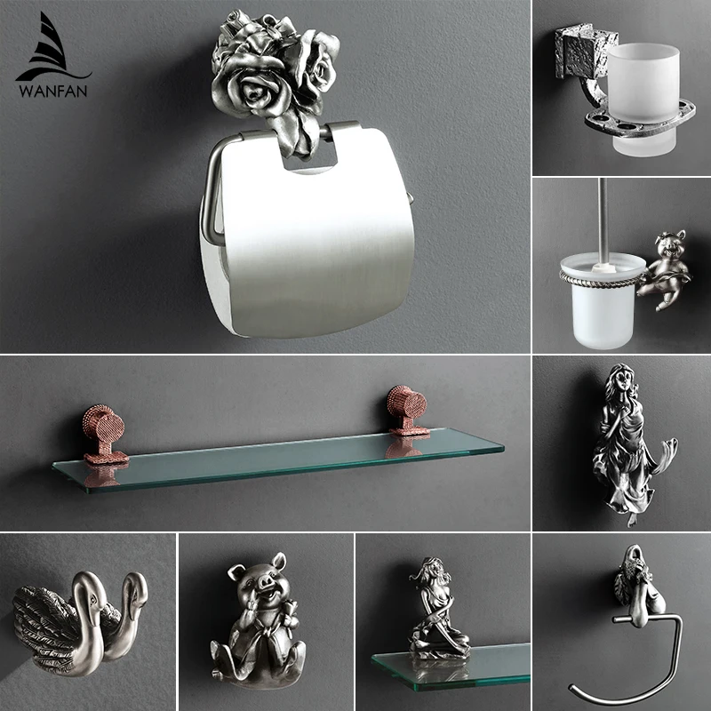 Wall Mount Romantic Bathroom Shower Hardware Accessories Set,Towel Ring and Robe Hook,Toilet Paper Holder Towel Bar MB-0612