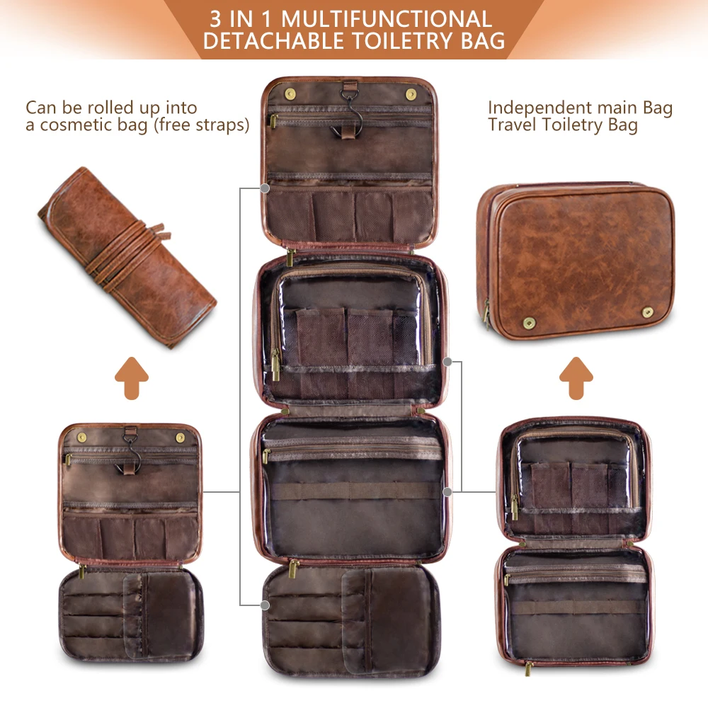 2024 new men's business pu wash bag large capacity high-end storage partition waterproof makeup bag storage bag 2