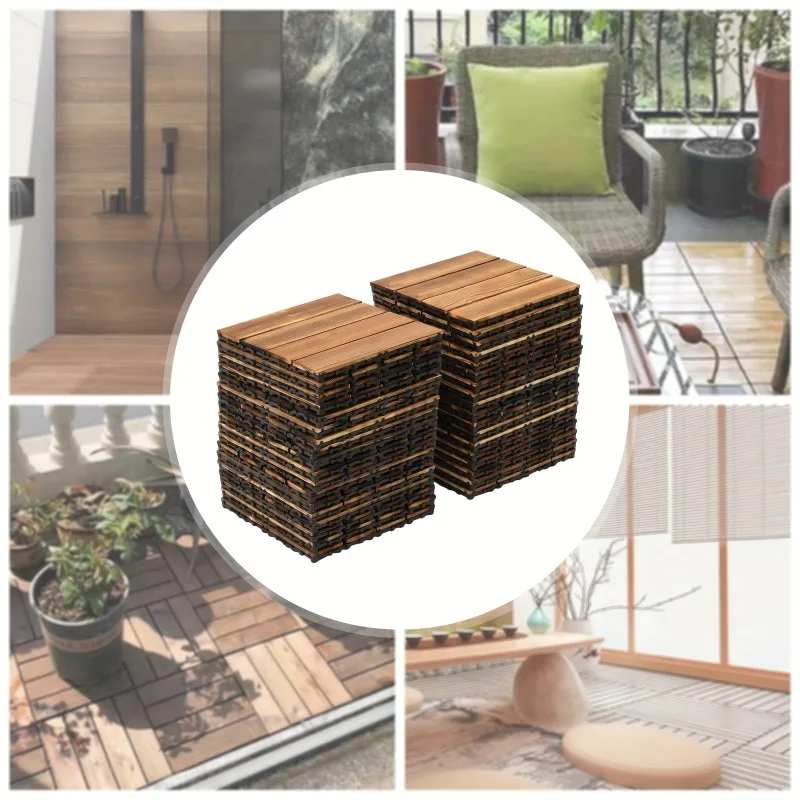 1pc Hardwood Interlocking Patio Deck Tiles Wood Flooring DIY Outdoor 12''x12'' solid wood flooring