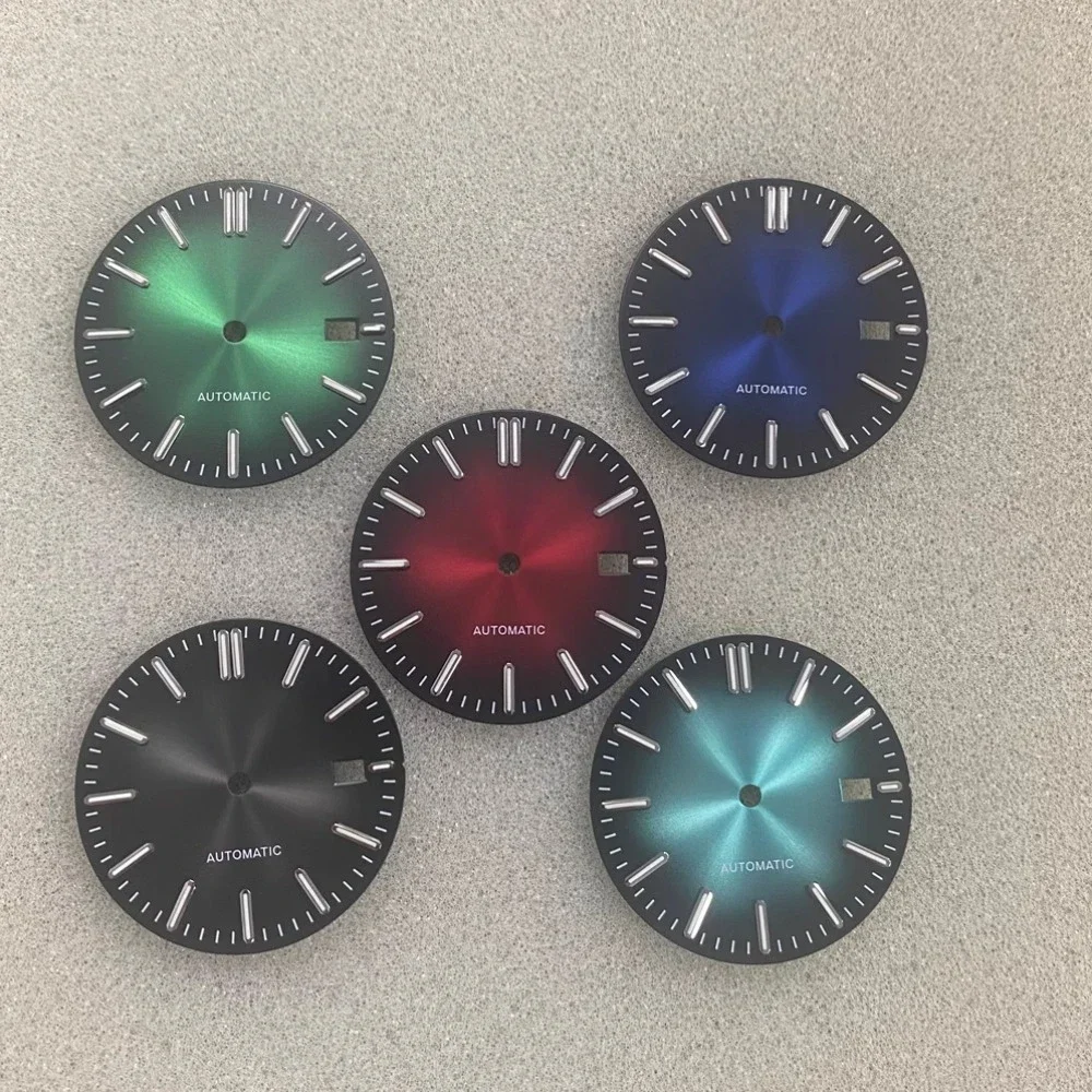

31.8mm Appear Green Blue Red Dial Watch With S Logo Single Calendar And Needle Green Glow Suitable For NH35/36/4R Movement（1）