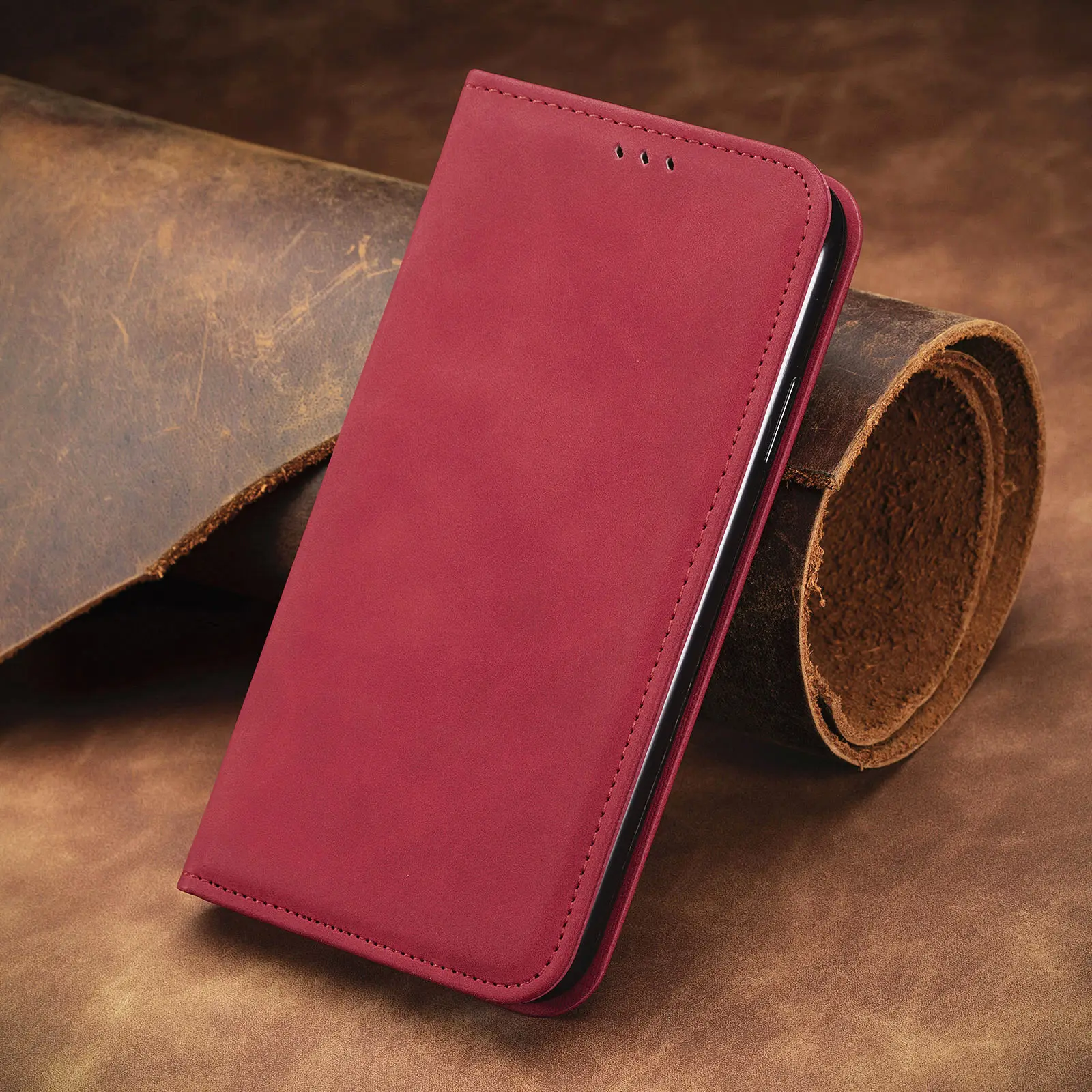 Vintage Leather Magnetic Wallet Flip Case with Dual Card Slots