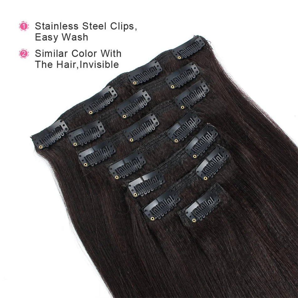 Straight Clip In Real Human Hair Natural Extensions Hair Extension Full  Head Brazilian Clip on Hair Extension for Black Women - AliExpress