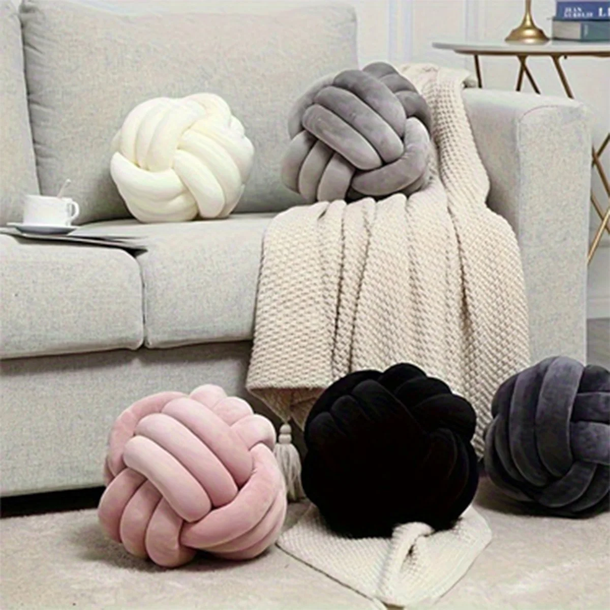 1 Stück geknotetes Kugelkissen. Sofa-Rückenpolster, niedliches Plüsch-Wurfkissen, Sofa-dekoratives Kissen, Wohnaccessoires – Detail 3