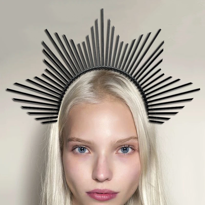 Halocrown Mary Halocrown Stirnband Tiaras und Kronen Spiked Halocrown Griechisch Barock SunGoddess Haarschmuck Kopfschmuck – Detail 1