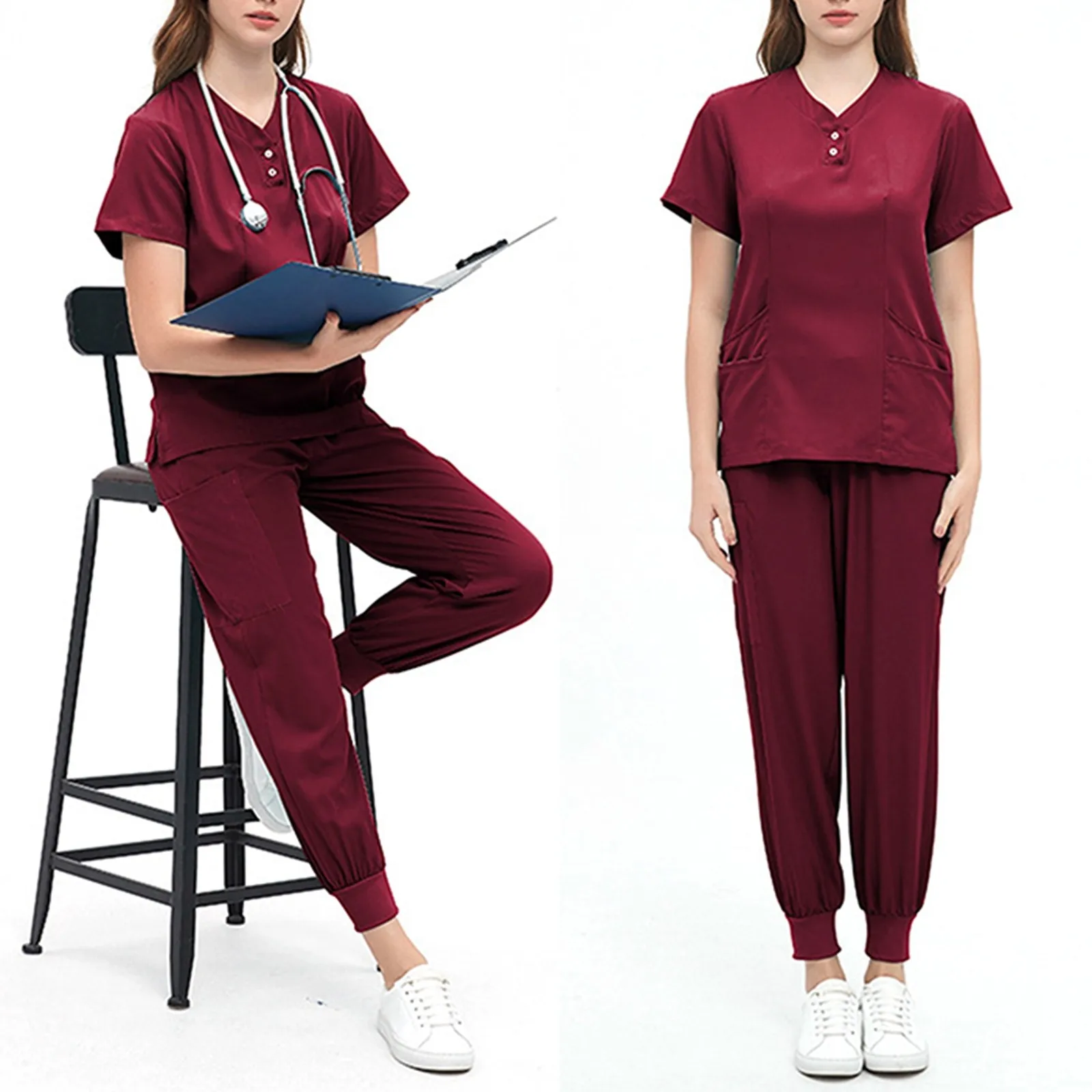 

Surgical Uniforms Woman Scrub Set Medical Nurse Beauty Salon Workwear Clinical Scrubs Tops + Pants Spa Doctor Nursing Tunic Suit