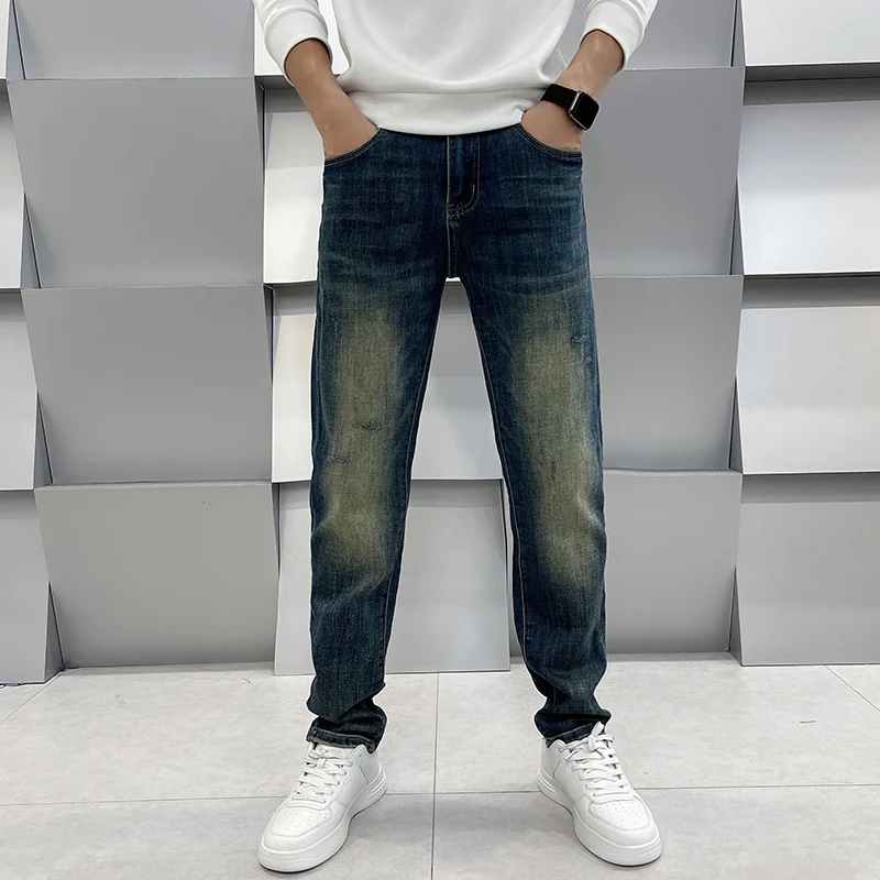 High-End and Fashionable Jeans Men's Blue for Spring and Summer Casual Versatile Men's Thin Loose Straight Pants