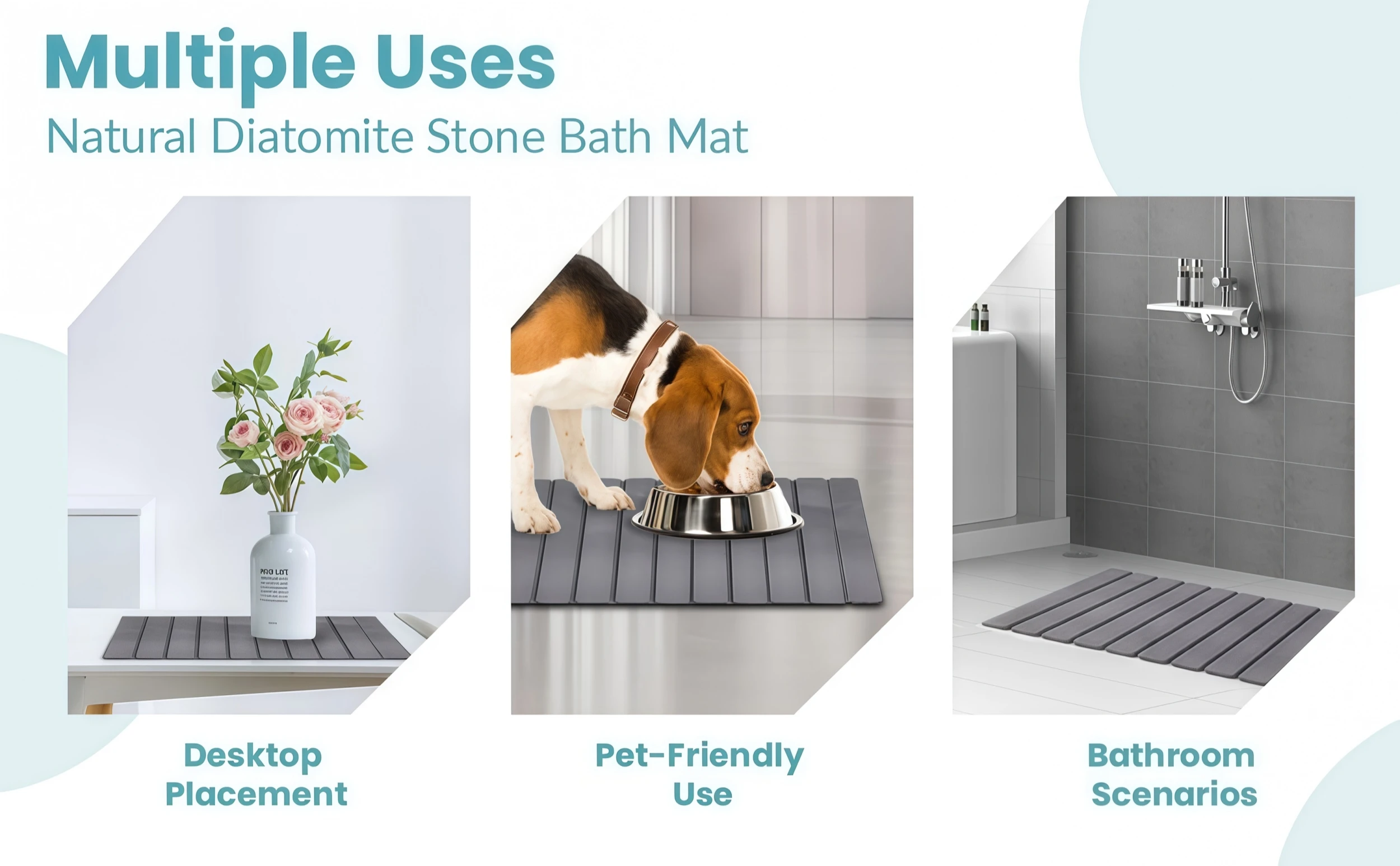 Foldable diatomaceous earth bath mat, 23.6x15.5 inch, quick-dry non-slip bathroom shower mat.